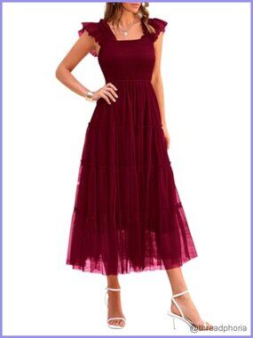 Women's Smocked Midi Sundress Sleeveless Flowy Summer Dress